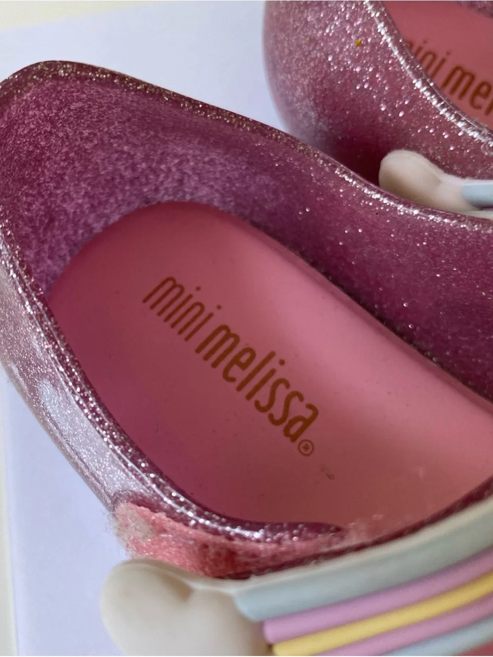 Mini Melissa Pink Glitter jelly shoes Unicorn Mary Janes with Pastel Strap